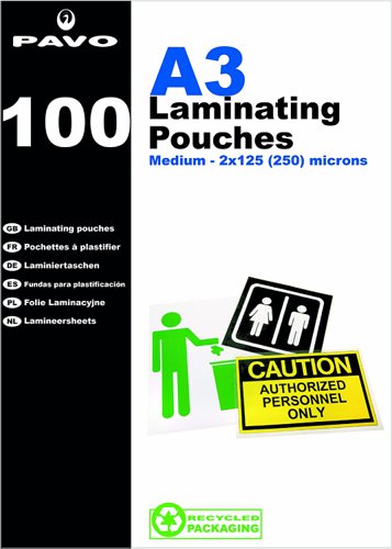 Pavo Laminating Pouch 2x125 Micron A3 Gloss (Pack 100) 8005895 Laminating Pouches 28687PV
