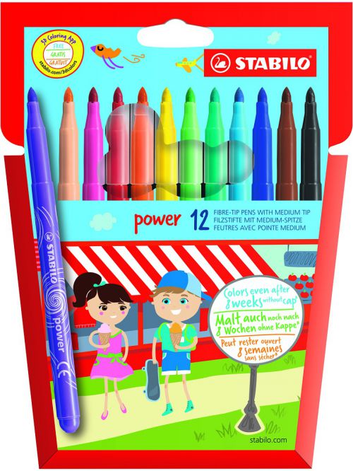 STABILO power Felt Pen 2mm Line Assorted Colours (Wallet 12) - 280/12-01