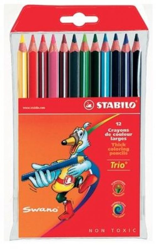 STABILO Trio Thick Colouring Pencil Assorted Colours (Pack 12) - 203/12-01 Drawing Pencils 10430ST