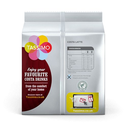 Tassimo Costa Latte Coffee 16 Pods x5 Pack (Pack of 80) 4056534