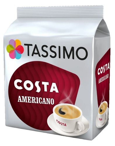Enjoy a great tasting, professional cup of coffee with this pack of 5 Costa Americano Coffee capsules. Made from a specially crafted blend of beans roasted to perfection, allowing you to recreate a delicious cup of Costa coffee in your own home, or at work. Each pack contains sixteen 144g capsules compatible with Tassimo coffee machines.