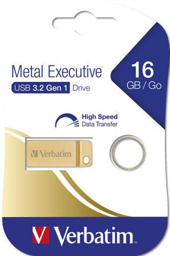 Verbatim Metal Executive - 16 GB, USB Type-A, 3.2 Gen 1 (3.1 Gen 1), Capless, 3.6 G, Gold 99104