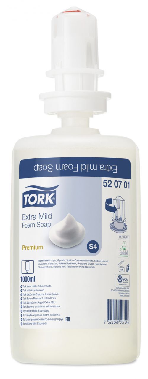 Tork 520701 S4 Extra Mild Foam Soap 1000ml Refill [Pack 6]