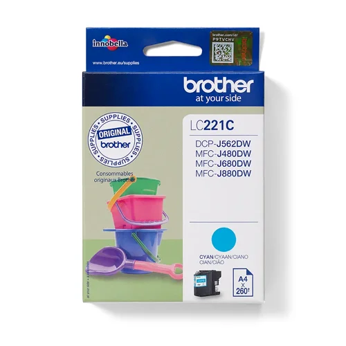 BRLC221C | Ensure your Brother printer continues to deliver the exceptional results you’ve come to expect by choosing a LC221C ink cartridge.Though there may be cheaper replacement alternatives available elsewhere online, only a genuine LC221C ink cartridge guarantees that your machine will continue to perform as quickly and efficiently as it should.Remember that using Brother cartridges is the only way to ensure that your printer continues to work at its very best and that any warranty you hold remains valid too. So, order the LC221C ink cartridge in cyan from Brother today to ensure you get better value for money over time.