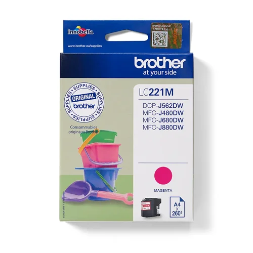 BRLC221M | Ensure your Brother printer continues to deliver the exceptional results you’ve come to expect by choosing a LC221M ink cartridge.Though there may be cheaper replacement alternatives available elsewhere online, only a genuine LC221M ink cartridge guarantees that your machine will continue to perform as quickly and efficiently as it should.Remember that using Brother cartridges is the only way to ensure that your printer continues to work at its very best and that any warranty you hold remains valid too. So, order the LC221M ink cartridge in magenta from Brother today to ensure you get better value for money over time.