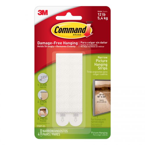 3M Command Picture Hanging Strips Narrow White (Pack 4) 17207 - 7100235863