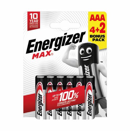 Energizer MAX Batteries E92/AAA PK4 Plus 2