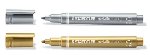 Staedtler Metallic Marker Bullet Tip 1-2mm Line Gold and Silver (Pack 2) - 8323-SBK2 14442SR Buy online at Office 5Star or contact us Tel 01594 810081 for assistance