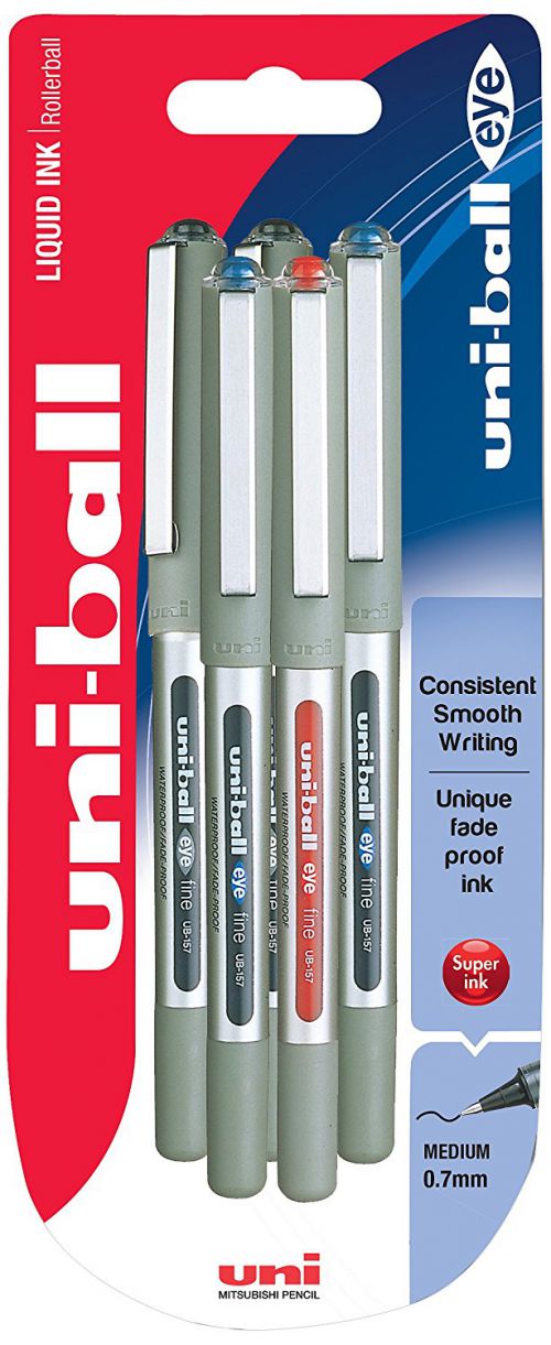 Uni Ball Eye UB 157 Fine Rollerball Pen Assorted PK5