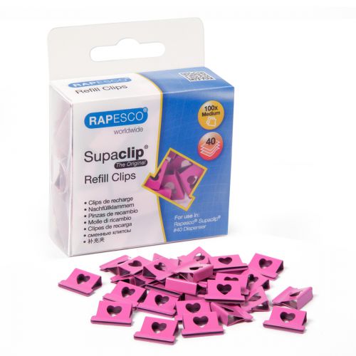 Rapesco Supaclip 40 Refill Clips Hearts Pink 40 Sheet Capacity (Pack 100)