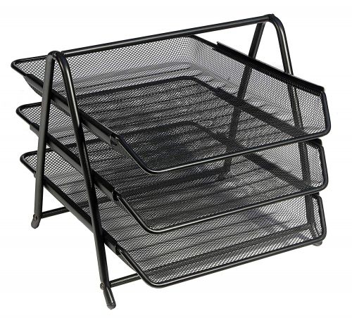 Osco Mesh Front Load 3 Tier Letter Tray (Black)
