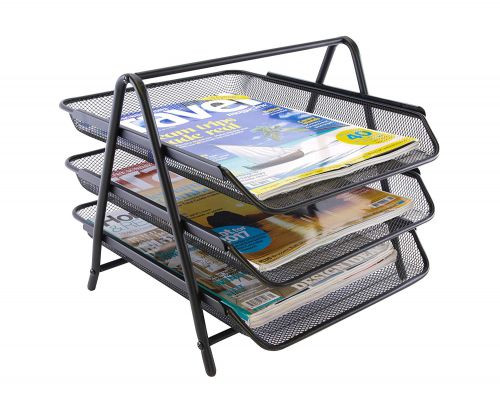 Osco Mesh Front Load 3 Tier Letter Tray (Black)