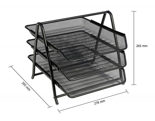 Osco Mesh Front Load 3 Tier Letter Tray (Black)