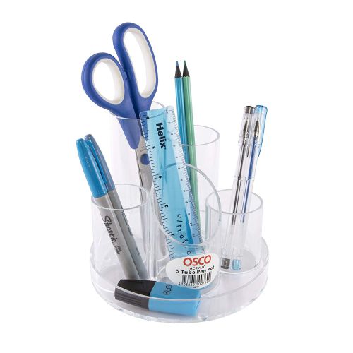 Osco Clear Acrylic 5 Tube Pen Pot