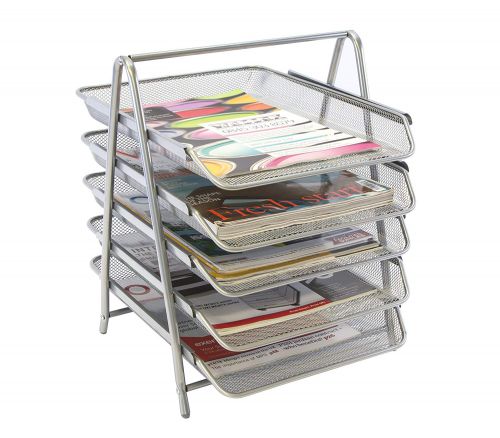 Osco Mesh Front Load 5-Tier Letter Tray (Silver)