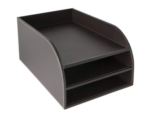 Osco Faux Leather 3 Tier Letter Tray Brown