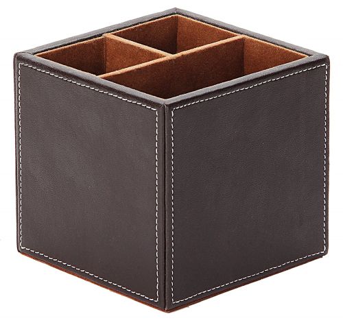 Osco Faux Leather Square Pen Pot Brown