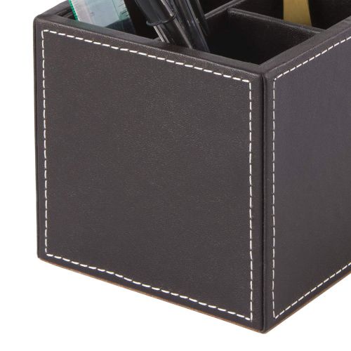 Osco Faux Leather Square Pen Pot Brown