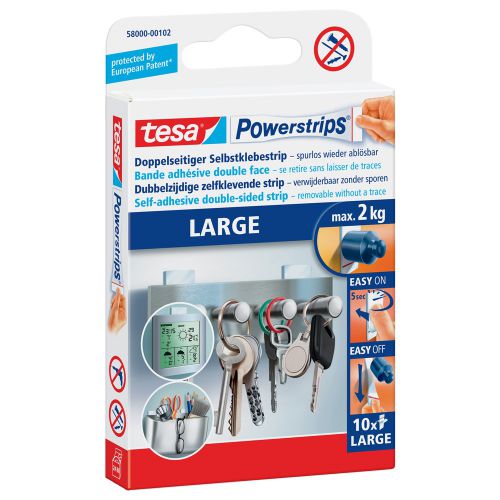 tesa Powerstrips Large Removable Adhesive Strips for Picture/Poster Hanging 58000 [Pack 10]