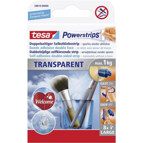 Tesa Powerstrips Large Transparent Strips (Pack 8) 58810