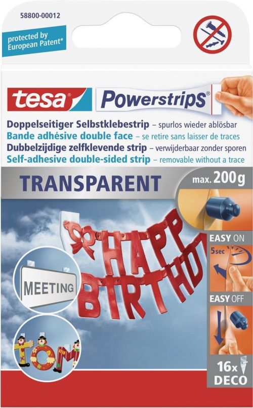 Tesa Powerstrips Transparent Deco Strips (Pack 16) 58800