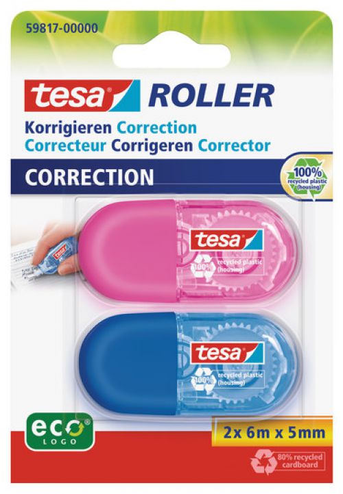 tesa Mini Correction Tape Roller 5mmx6m White (Pack 2) 59817