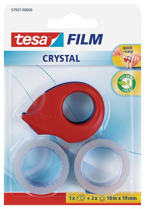 Tesafilm Crystal Mini Dispenser Red with 2 Rolls of Tape 19mmx10m
