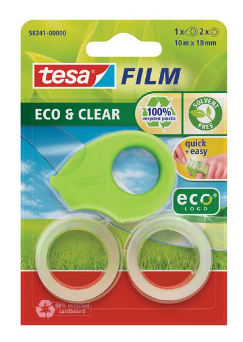 Tesafilm eco and clear Mini Dispenser Green with 2 Rolls of Tape 19mmx10m