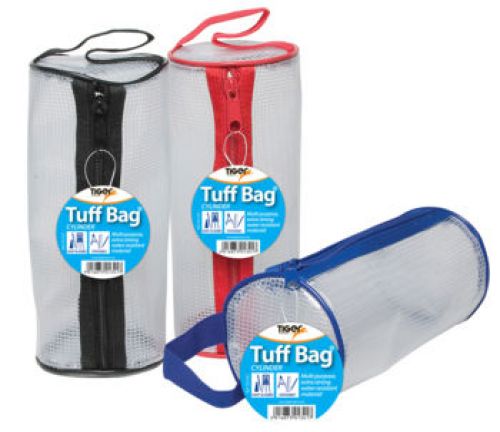 Tiger Tuff Bag Cylinder Pencil Case Clear with Assorted Colour Zips (Pack 12) - 301341x12