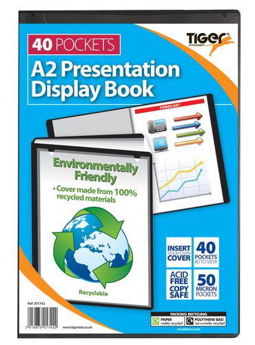 42610TG | A2 presentation display book with 40 pockets/80 views. Front presentation cover made from 100% recycled content to enable easy personalisation.