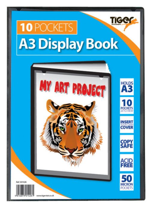 Tiger A3 Presentation Display Book 10 Pocket Black - 301426 Tiger Stationery Ltd