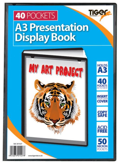 A3 presentation display book with 40 pockets/80 views. Front presentation cover made from 100% recycled content to enable easy personalisation.