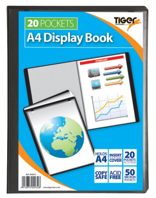 Tiger A4 Presentation Display Book 20 Pocket Black - 300932  42645TG
