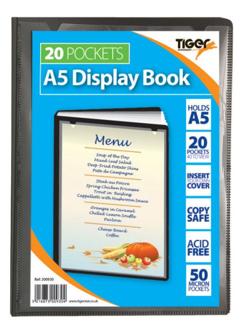 42659TG | A5 presentation display book with 20 pockets/40 views. Front presentation cover made from 100% recycled content to enable easy personalisation.