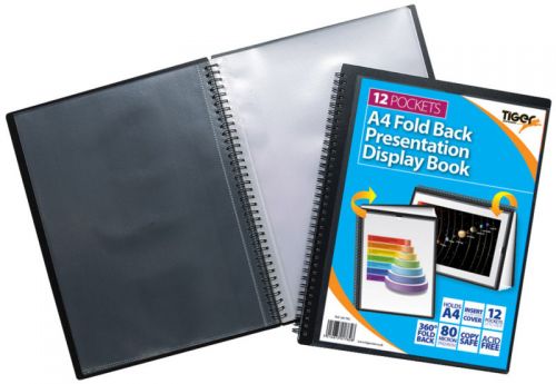 Tiger A4 Fold Back Display Book 12 Pocket Black - 301782