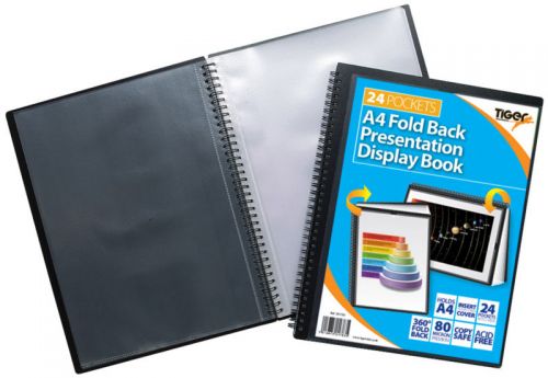 Fold back presentation display book with front presentation cover. 24 pockets/48 views with 100% recycled content cover.
