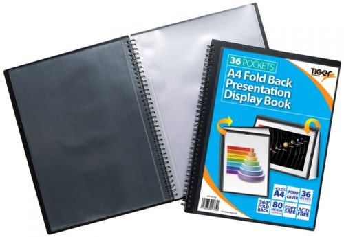 Tiger A4 Fold Back Display Book 36 Pocket Black - 301784 Tiger Stationery Ltd