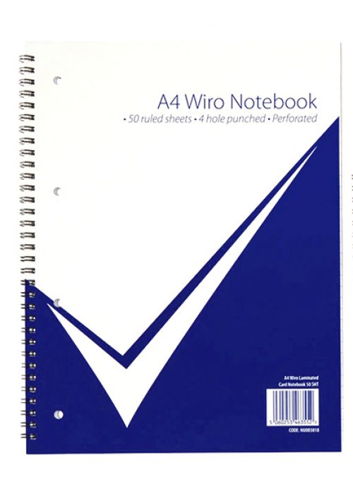 Nuco A4 Wirebound Laminated Card Cover Notebook Ruled 100 Pages Blue/White (Pack 5)