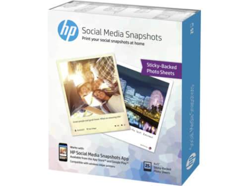 HP Social Media Snapshots (10 x 13 cm) Removable Sticky Photo Paper (25 Sheets)