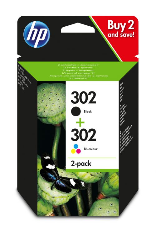 HP 302 Black Tri- Colour Standard Capacity Ink Cartridge Twinpack 170 pages + 150 pages (Pack 2) - X4D37AE