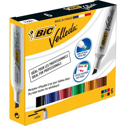 Bic Velleda 1781 Whiteboard Marker Chisel Tip 3.5-5.5mm Line Assorted Colours (Pack 6)