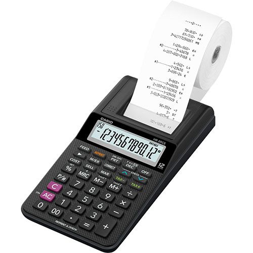 Casio HR-8RCE 12 Digit Mini Printing Calculator Black HR-8RCE-BK-W-EC