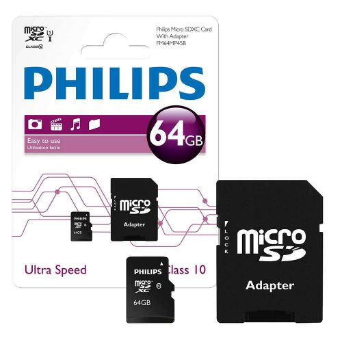 Philips Micro SDHC Class 10 Memory Card 64GB & Adaptor