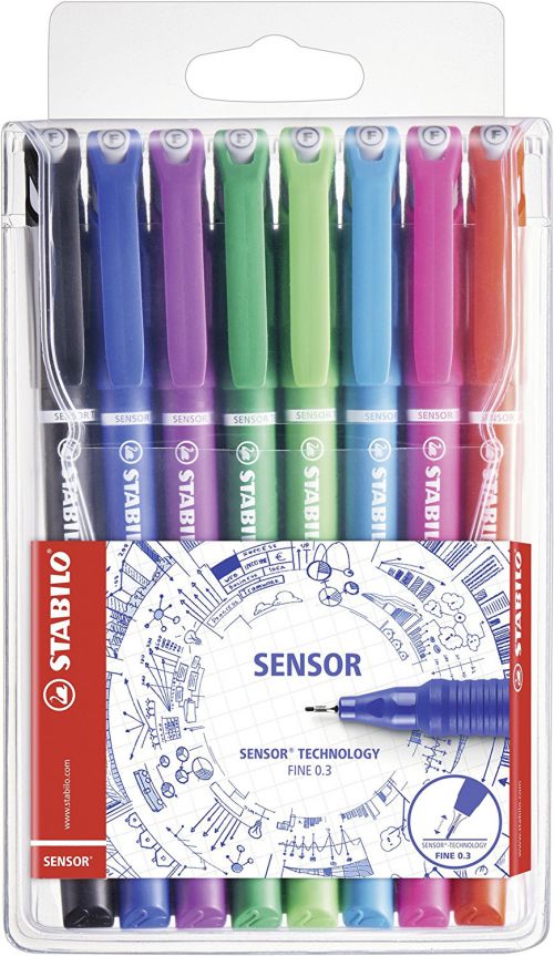 10528ST - STABILO SENSOR fine Pen 0.3mm Line Assorted Colours (Wallet 8) - 189/8