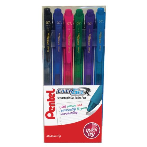 Pentel Energel X Retractable Gel Pen 0.7mm Assorted Pack 6