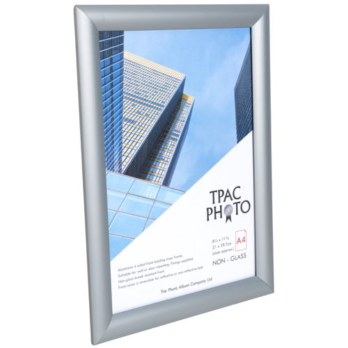 62483PA - Photo Album Co Inspire for Business Certificate/Photo Snap Frame A4 Aluminium Frame Plastic Front Silver - SNAPA4S