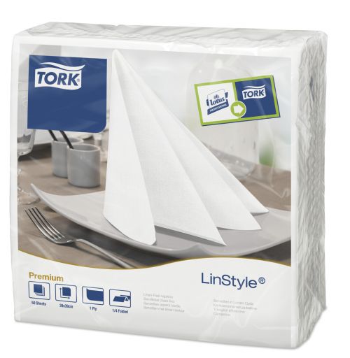 Tork LinStyle Dinner Napkins 4 Fold 390x390mm Unfolded White (Pack 50) - 478711