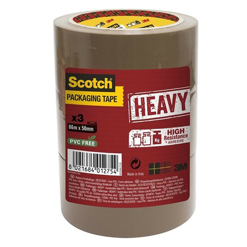 Scotch Packaging Tape Heavy Brown 50mm x 66m (Pack 3) 7100094375