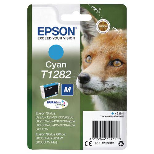 Epson T1282 Fox Cyan Standard Capacity Ink Cartridge 3.5ml - C13T12824012