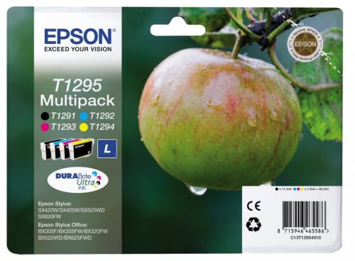 Epson T1295 Apple Black Cyan Magenta Yellow Standard Capacity Ink Cartridge Multipack 11ml + 3 x 7ml (Pack 4) - C13T12954012